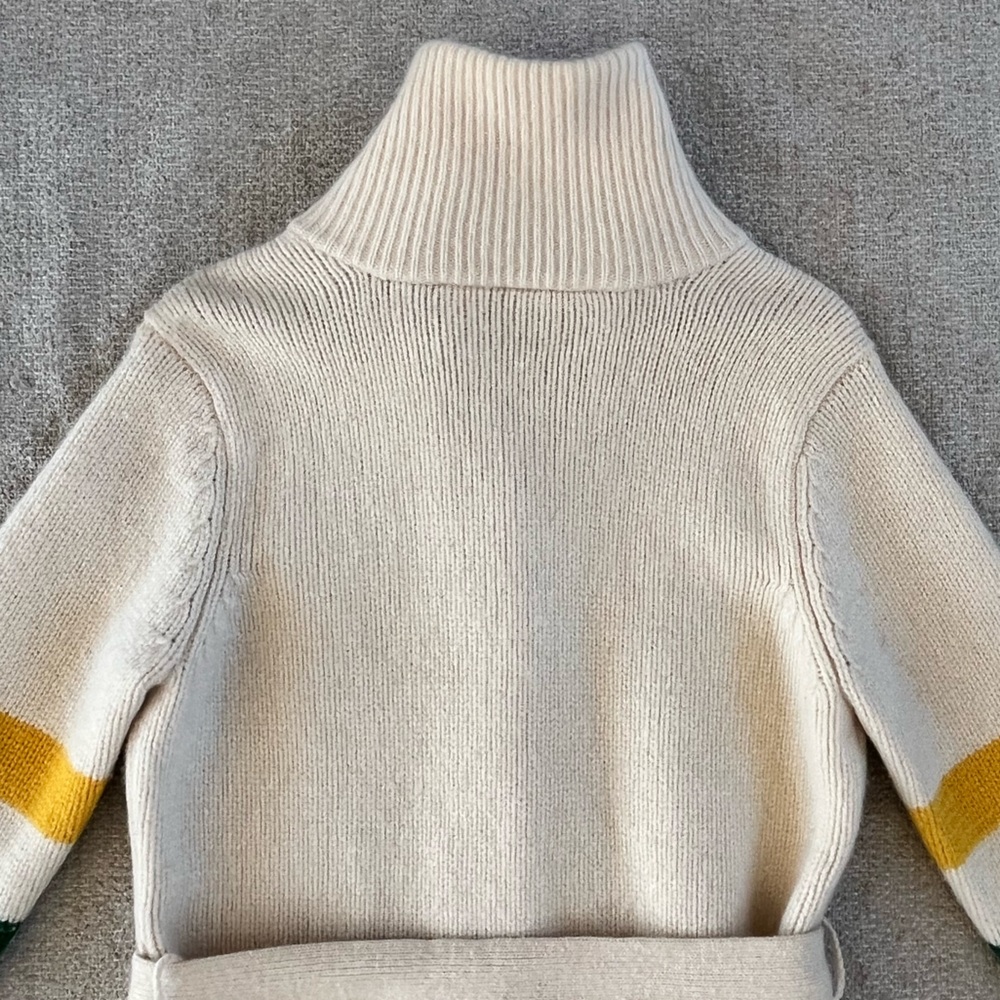 Liz Claiborne Vtg lambs wool blend tie waist sweater, Hudson Bay stripe design - Picture 16 of 16